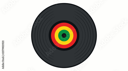 Classic black vinyl record illustration with a vibrant red, yellow, and green label, evoking a sense of rhythmic energy and vintage audio entertainment, perfect for music lovers and creative designs