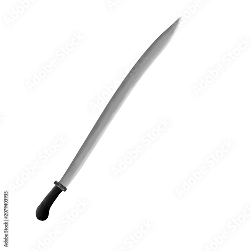 Sharp kitchen knife with curved blade.