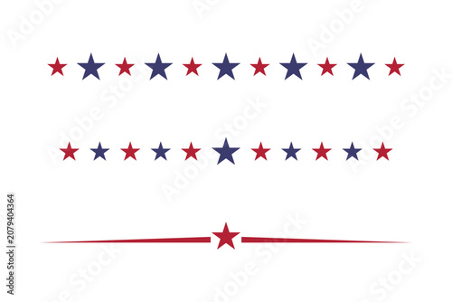 Minimalist collection of red and blue star borders and dividers, perfect for Independence Day, patriotic celebrations, banners, invitations, backgrounds, certificates, and modern graphic design.