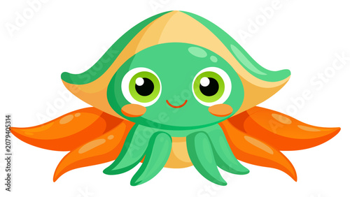 Funny Cartoon Octopus Vector Illustration Cute Happy Ocean Animal Character Isolated Marine Wildlife Comic Drawing for Kids Design and Mascot Art