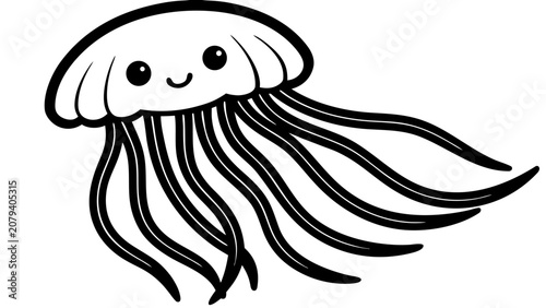 Cute Cartoon Octopus Coloring Page Vector Illustration for Kids Ocean Animal Black Line Art Educational Printable Activity Sheet Marine Wildlife Design Icon Logo Style