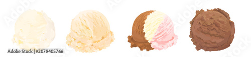 Foto Vector hand drawn set of vanilla, chocolate and neapolitan ice cream scoop
