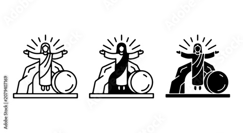 Bild auf Leinwand Jesus Resurrection Icons, Empty Tomb, Christian Symbolism, Religious Vector Grap