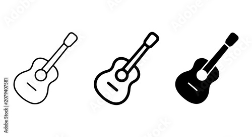 Fotografía Acoustic Guitar Icons, Musical Instrument Vector Set, Simple Outline and Silhoue
