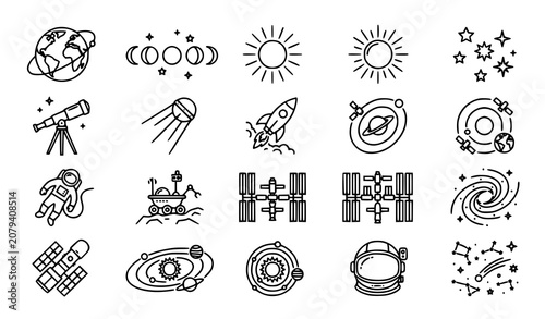 Schilderij op canvas Space icons set with astronomy and celestial bodies