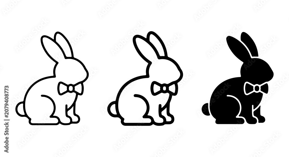 Fototapeta premium Cute Bunny Icons, Simple Rabbit Graphics, Bow Tie Character Set, Vector Illustration