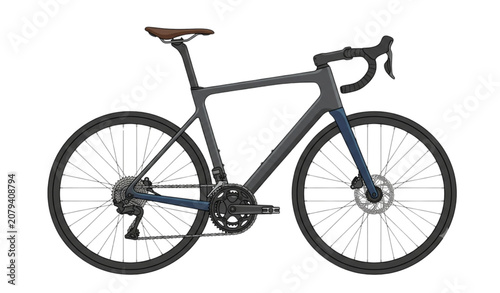 Modern road bike with sleek design and brown leather saddle