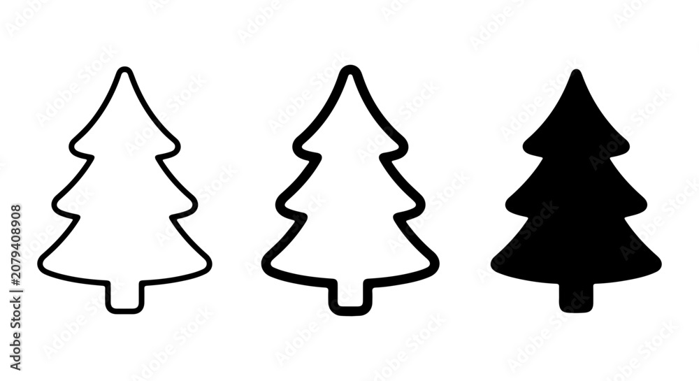 Obraz premium Simple Christmas Tree Icons, Minimalist Evergreen Vector Graphics, Black and White Holiday Symbols