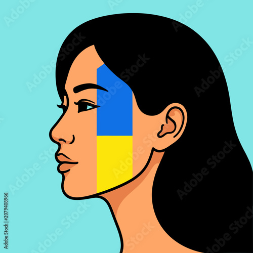 Woman Profile with Ukraine Flag Design Illustration
