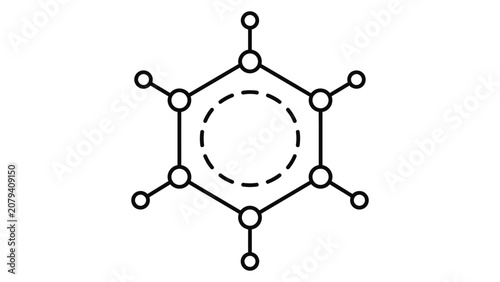 Benzene ring chemical structure icon for science and chemistry education.