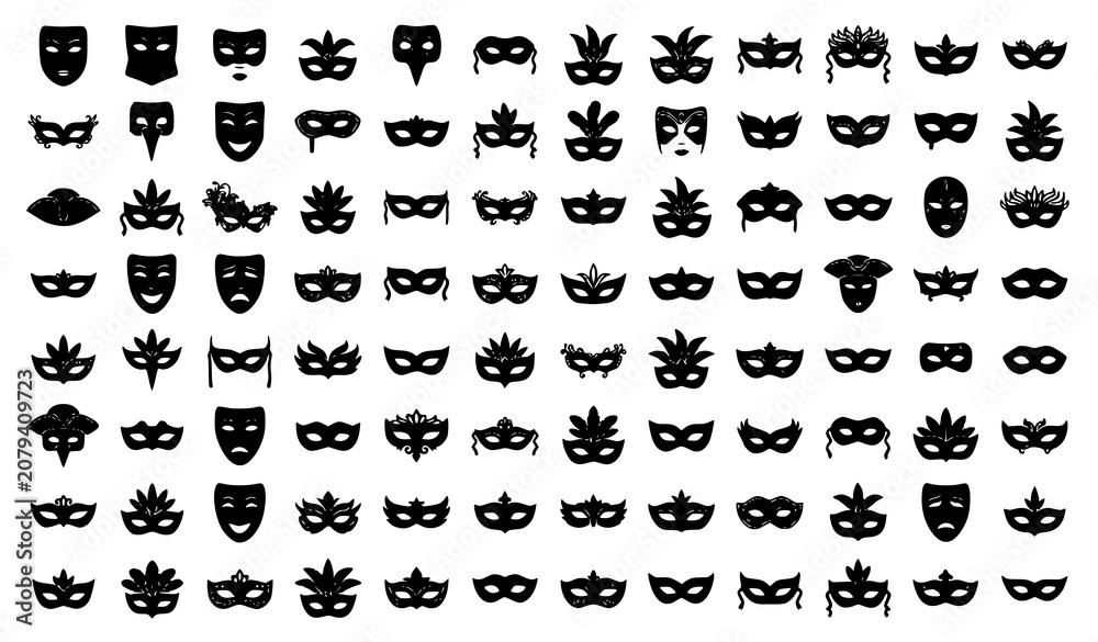 Obraz premium Collection of black venetian carnival masks
