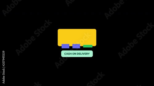 Cash on Delivery Concept Animated Icon with Card and Bills Graphic on Black Background
