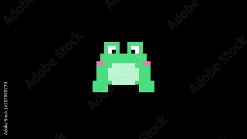 Cute Pixel Art Frog Animation with Retro 8-Bit Game Style on Black Background