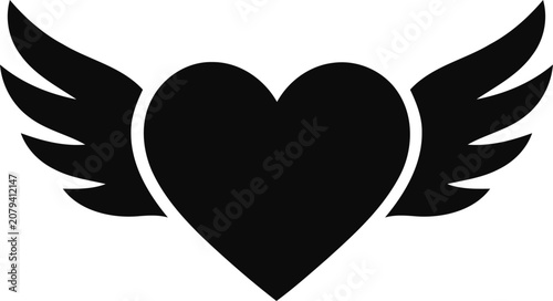 Black heart with wings symbol representing love and freedom