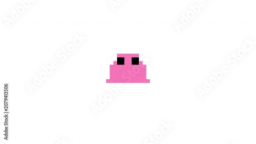 8-Bit Retro Pixel Art Alien Monster Color Changing Loop on White Background
