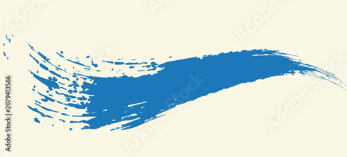 Grunge grainy blue brush stroke with spray texture. Hand drawn distress damaged vintage banner with zigzag bold line. Rough thick brush stroke texture. Spray paint effect vector background.