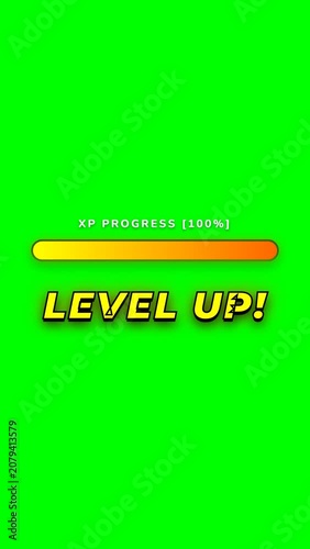Green Screen XP Progress Bar Loading Animation with Level Up Text Vertical Video
