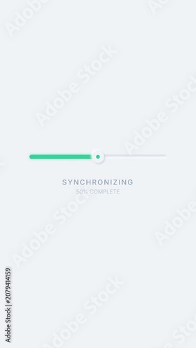 Minimalist vertical progress bar showing data synchronization from zero to one hundred percent