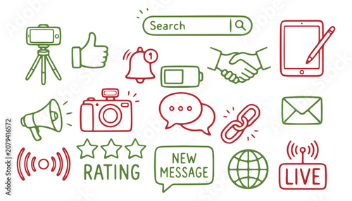 Customer Feedback and Rating Icons Collection on White Background with Search and Mobile Elements
