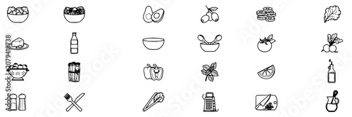 Salad Icons Featuring Various Ingredients and Utensils in a Collection Featuring Gourmet, Food, Illustration with Vector