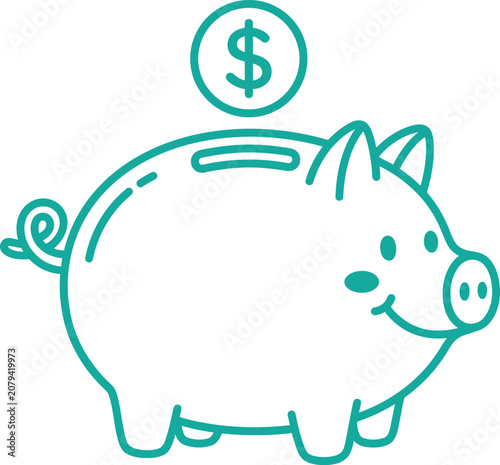 Φωτογραφία Teal piggy bank icon with dollar coin