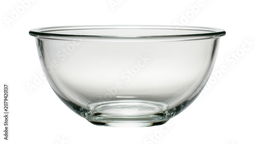 Bild auf Leinwand Isolated transparent empty glass mixing bowl for kitchen food preparation and se