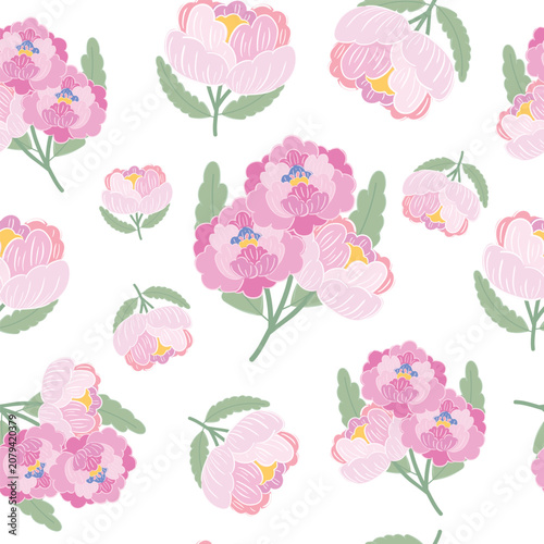 coquette seamless pastel flowers pattern. Delicate petals and vibrant blossoms create an artistic and vintage botanical illustration. Perfect for wallpaper, fabric, wrapping paper and more.