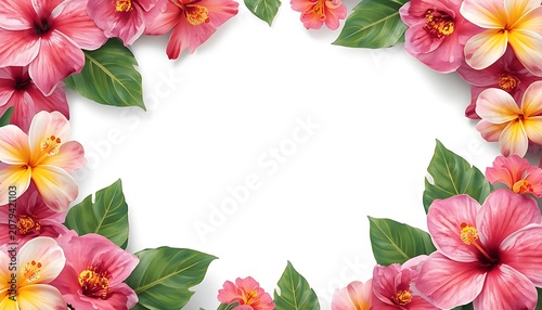 Vivid Pink Hibiscus and Soft Yellow Plumeria Border Layout