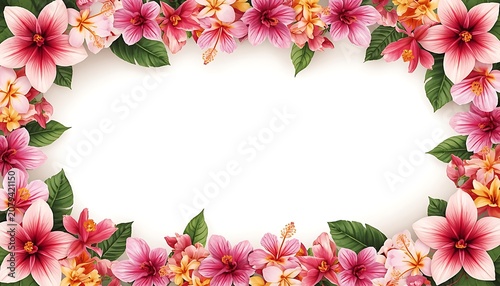 Paradise Island Floral Border with Hibiscus and Plumeria Accents