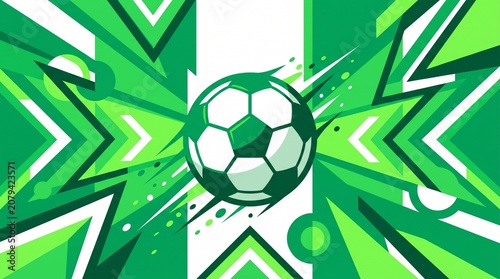 Nigeria Football Crest Vector with Dynamic Geometric Eagle Wings Pattern, Nigerian Soccer Ball Emblem in Vibrant Green and White Colors