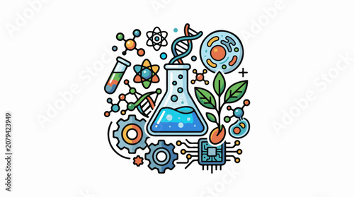 Colorful illustration of science and technology symbols (2)