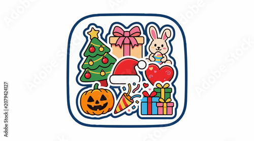 Colorful Christmas and Halloween stickers.