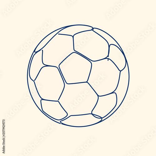 Minimal soccer ball line art icon with clean navy outline on a light background, suitable for sports logos, coloring pages, coaching graphics, and football templates