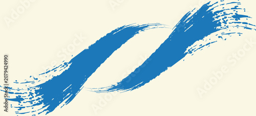 Grunge grainy blue brush stroke with spray texture. Hand drawn distress damaged vintage banner with zigzag bold line. Rough thick brush stroke texture. Spray paint effect vector background.