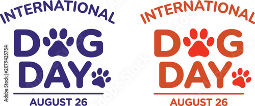 International Dog Day typography vector art featuring stylized paw prints and August 26 date lettering for minimalist pet branding and event celebration