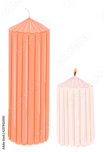 Pastel Ribbed Pillar Candles Clipart Vector Illustration for Home Decor, Cozy Interior and Holiday Designs