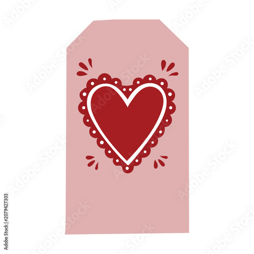 Gift tag with red heart and decorative elements