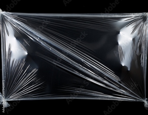 transparent plastic wrap overlay on black background horizontal stretched polyethylene cover