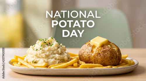 Delicious potato dish with mashed potatoes and roasted potatoes on plate