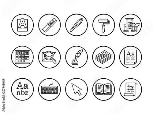 Set of publishing and typography line icons
