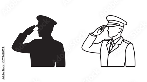 фотографія Saluting Soldier Silhouette And Line Art Illustration