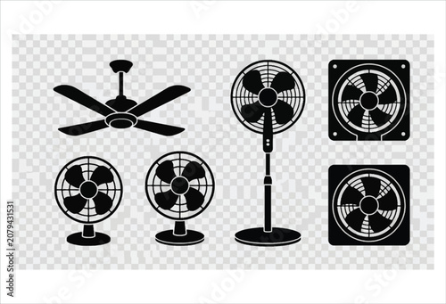 Fotografie Assorted Fans Silhouette Collection On Transparent Background