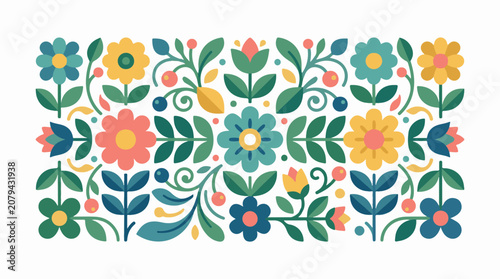Flat design floral pattern with leaves and berries in earthy colors