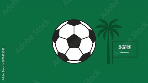 Minimalist Green Falcons Saudi Arabia Football Logo Design, Elegant Soccer Ball with Palm Tree Silhouette, Clean Corporate Sports Identity Asset Template