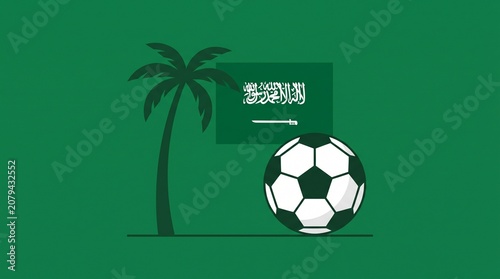 Minimalist Green Falcons Saudi Arabia Football Logo Design, Elegant Soccer Ball with Palm Tree Silhouette, Clean Corporate Sports Identity Asset Template