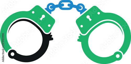 Photos Handcuff graphic vector art piece displaying metallic restraints with chain link design for legal justice concept or law enforcement themed creative project visual asset and security symbol graphic