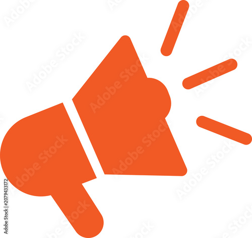 Orange megaphone icon for marketing and announcement isolated on transparent background