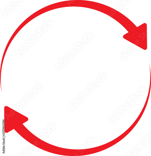 Red circular arrow icon for refresh and reload isolated on transparent background