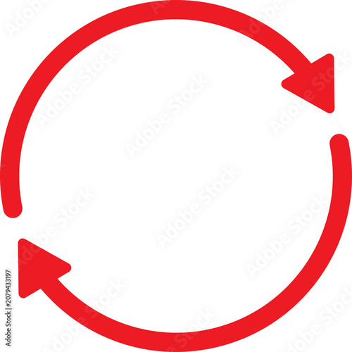 Red circular arrow icon for reload and refresh isolated on transparent background