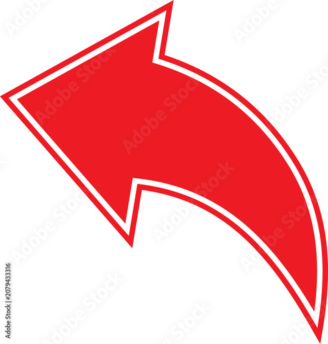 Red curved arrow pointing left isolated on transparent background